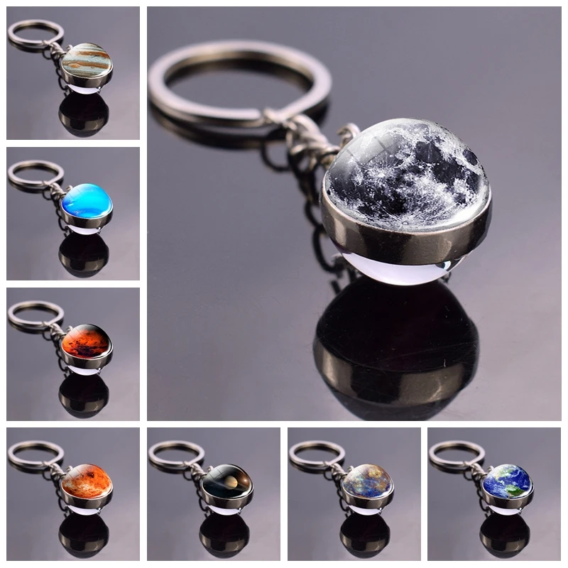 Big Deal  Full Moon Sphere Crystal Ball Glass keychain Handmade Double Side Glass Ball Pendant Solar System G 