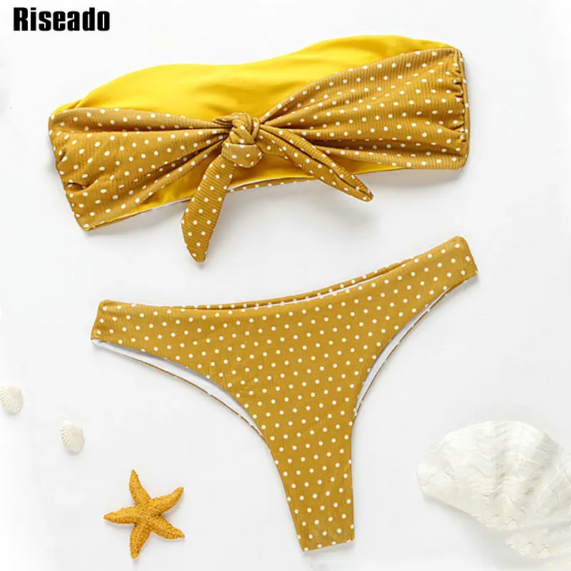 

Riseado Sexy Bandeau Swimwear Women 2020 Dot Print Bikinis Set Knotted Swimsuits Female biquini Summer Beach Wear Bathers