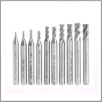 

10pcs/set 1.5/2/2.5/3/3.5/4/4.5/5/5.5/6mm High Speed Steel 4 Flute End Mill Cutter HSS straight shank milling cutter