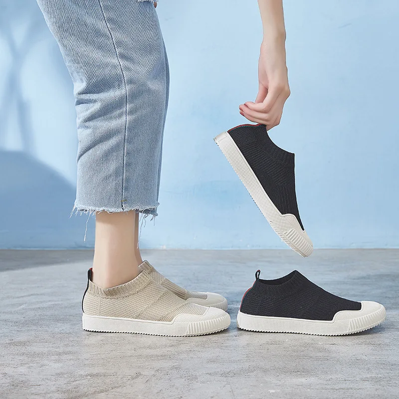 

Slip-on Shoes Women's 2019 Spring New Style Korean-style Versatile Fly Netting Surface Breathable Loafers Students Casual Shoes