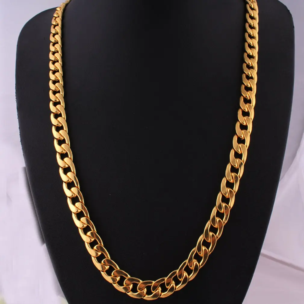Punk Hip-hop Cuban Link Gold Chain Rapper Men Necklaces Street Fashion Popular Metal Alloy Long Chain Decorative Jewelry Present