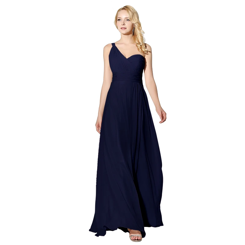 A-Line Floor-Length V-Neck One-Shoulder Elegant Long Bridesmaid Dresses