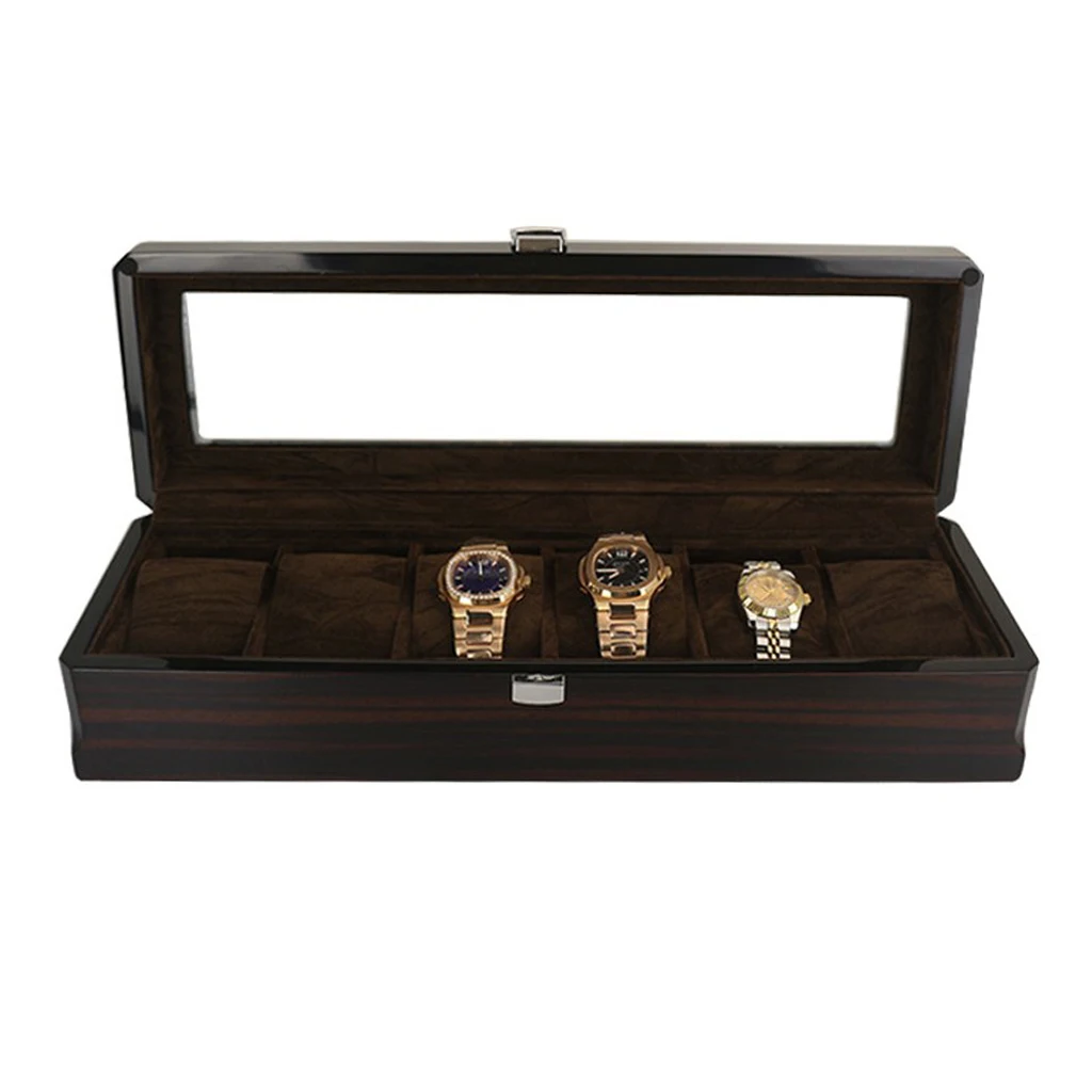 

Solid Wood Watch Box Organizer with Glass Display Top 6 Slots Watch Boxes