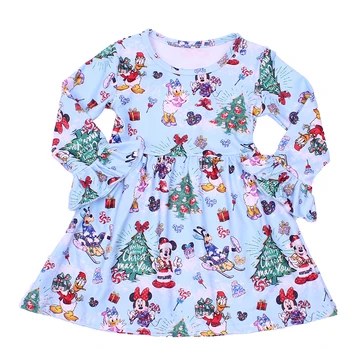 

Toddler Girl Dresses Cartoon Christma Mickey Milk Silk Boutique Flare Long Sleeve Dress Winter Girls Xmas Frocks Baby Costume