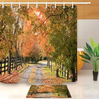 

Autumn Country Road Shower Curtain Set Bathroom Liner Waterproof Fabric Hook
