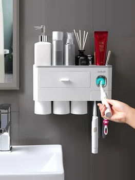 

Magnetic Toothbrush Holder Adsorption Inverted Toothpaste Dispenser Wall Mount Makeup Storage Rack for Bathroom Accessories Set
