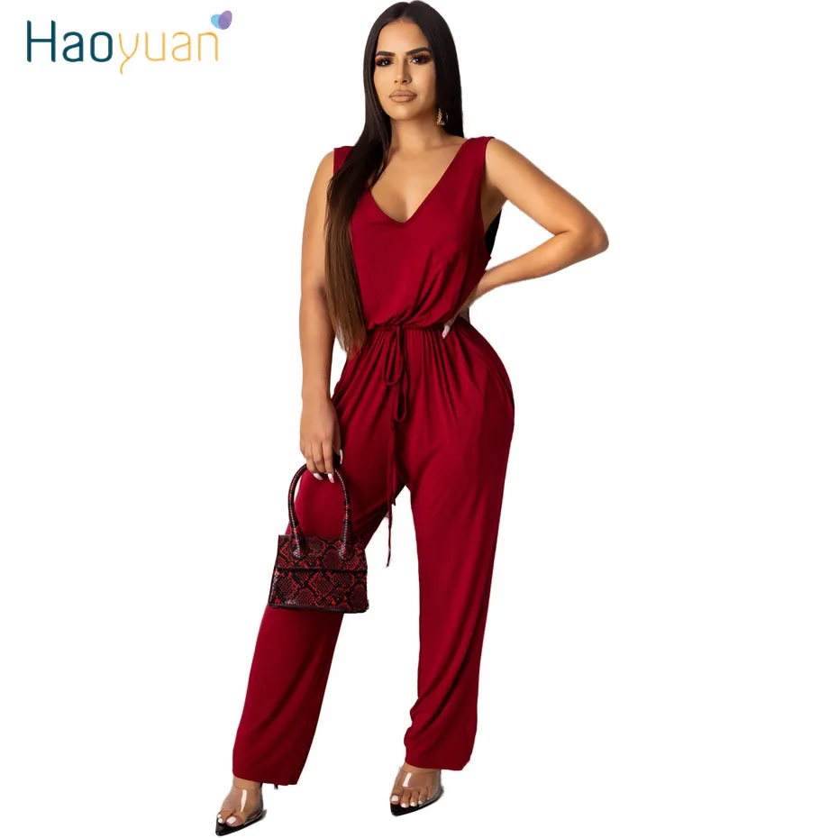 HAOYUAN, сексуальные женские комбинезоны, Модный комбинезон, цельный клубный наряд, v-образный вырез, боди, комбинезоны, Дамский бандажный Осенний комбинезон