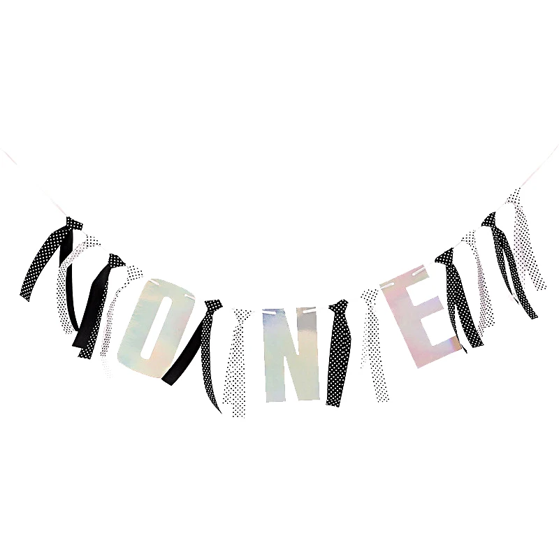 Z417-black one flag Baby Shower Baby First Birthday Decoration Boy Girl Number One Balloon Banner My First 1 One Year 1st Party Decoration Supplies - Цвет: Z417-black one flag