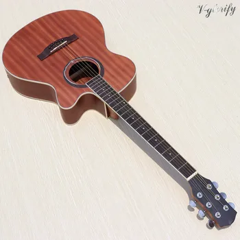 

40 inch full okoume wood body natural color electric acoustic guitar cutaway design 6 string folk guitar with free gig bag