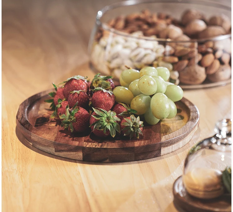 Transparent Glass Stylish Borosilicate Fruit Bowl With Real Bamboo Top - 7.9Inch