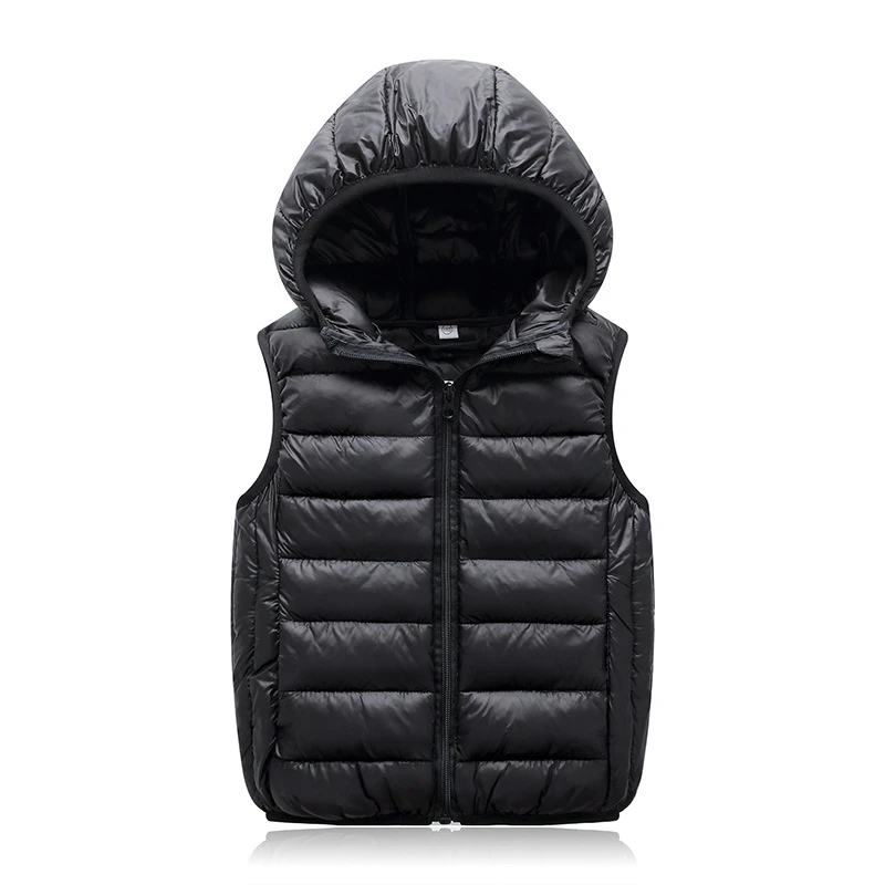 Boys and girls down vest children's autumn and winter solid color new trend hooded zipper warm thin vest 2-12 years children vest