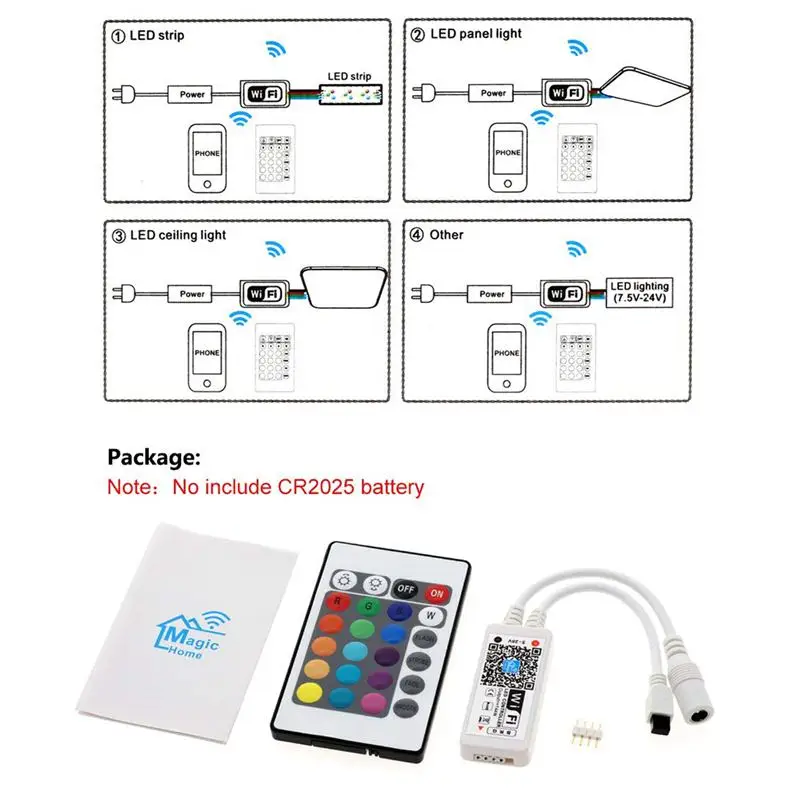 WiFi RGB контроллер для Светодиодный светильник, работает со смартфоном Alexa беспроводной пульт дистанционного управления 16 миллионов цветов светильник ing, Androi