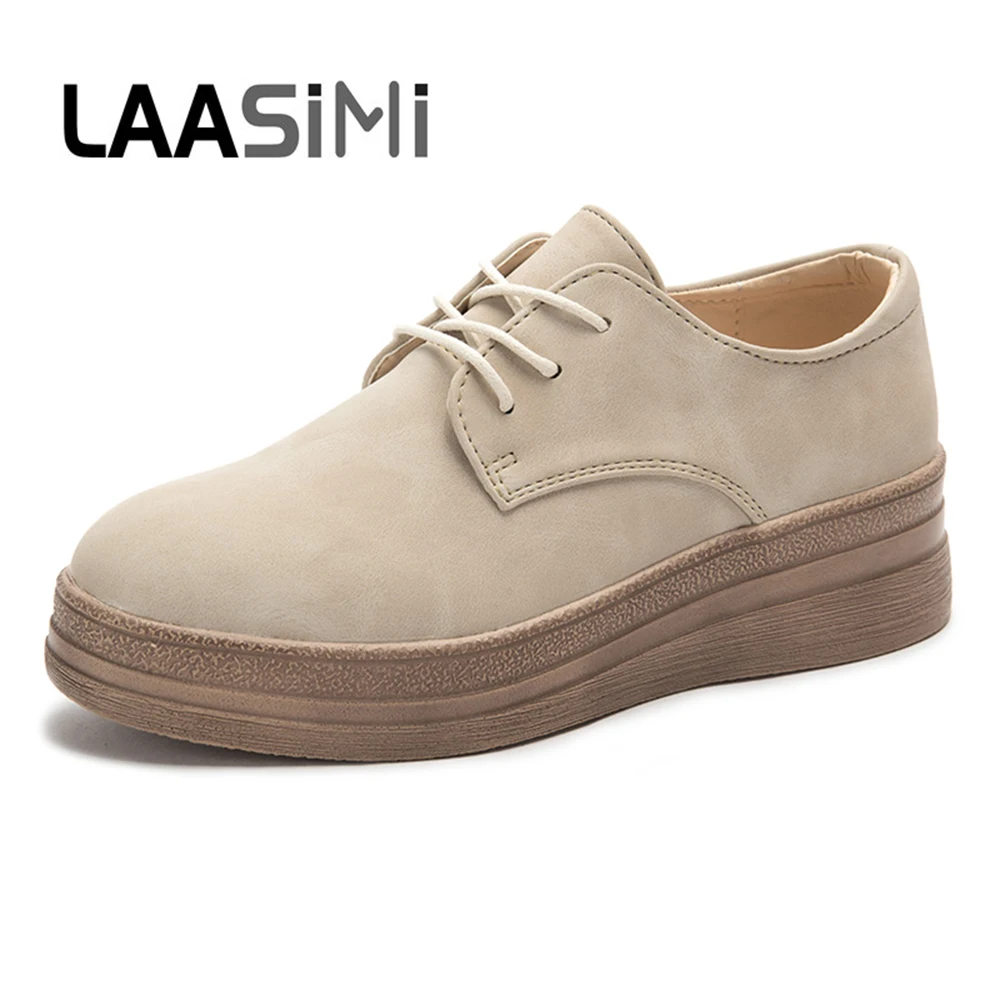 LAASIMI Новое поступление Для женщин туфли на платформе, туфли на толстой подошве со шнуровкой Женская обувь на плоской подошве Женская мода весна увеличивающие рост кроссовки