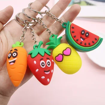 

ISKYBOB Cute Cartoon Fruits Keychain PVC Carrot Strawberry Pineapple Keychains Women Men Keychain Pendant Car Key Ring Jewelry