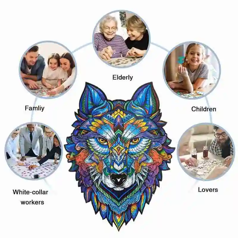

Wolf Wooden Jigsaw Puzzle Unique Mysterious Wolf Shape Animal Gift Fabulous Interactive Educational Games Toy