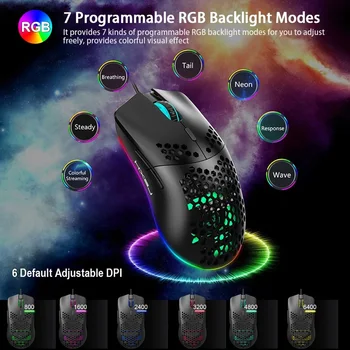 

New J900 USB Wired Gaming Mouse RGB Gaming Mouse with Six Adjustable DPI Ergonomic Design for Desktop Laptop Black