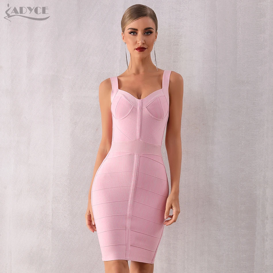 ADYCE New Summer Bodycon Bandage Dress Women Vestido Sexy Spaghetti Strap Pink Sleeveless Club Mini Celebrity Party Dresses