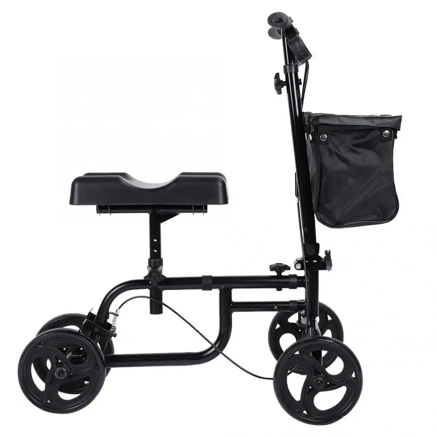 

Steerable Foldable Knee Walker Scooter with Brake Basket Height Adjustable Drive Cart for Disabled People