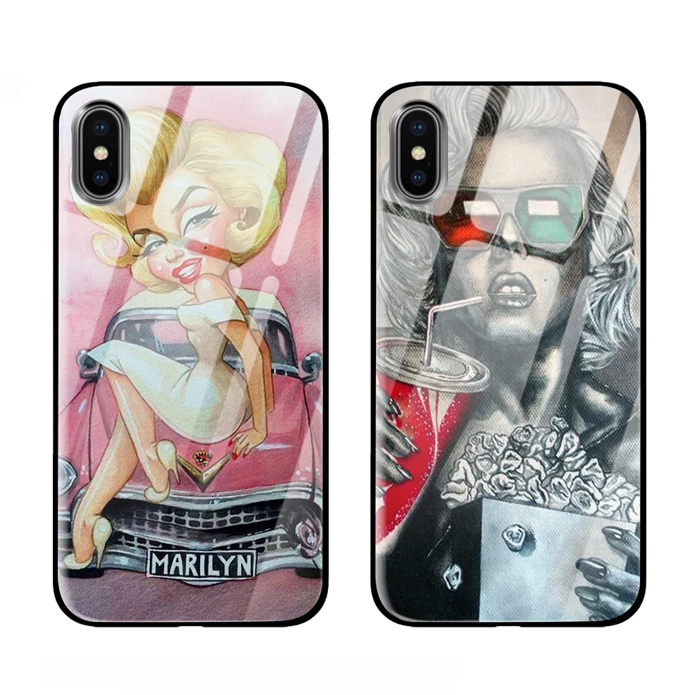 Мэрилин Монро закаленное стекло телефонные чехлы для iPhone 5 5S SE 6 6s 7 8 Plus X XS Max XR задняя крышка
