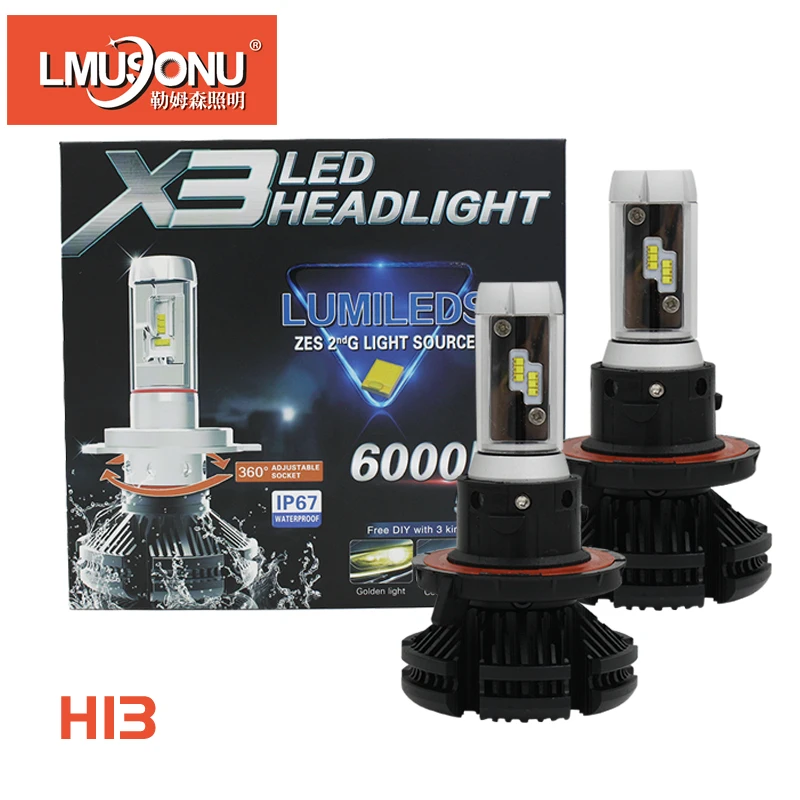 LMUSONU хорошего качества X3 светодиодный фар автомобиля H1 H3 H4 H7 H8 H11 H13 9005 9006 9012 50 Вт X3 светодиодный фар 6000LM