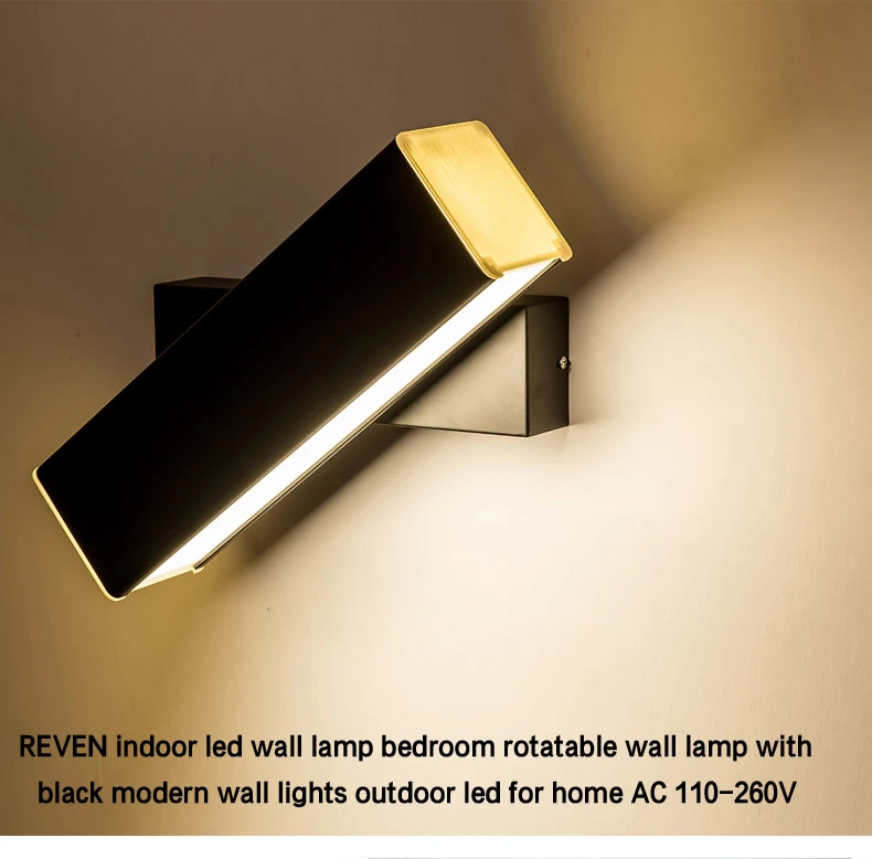 REVEN Крытый светодиодный настенный светильник для спальни Поворотный Настенный светильник с черными Современные Настенные светильники