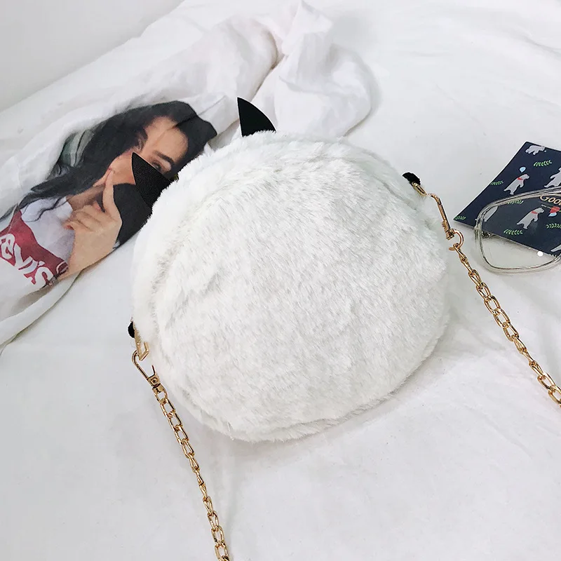 

Korean-style INS Funny Bat Small round Bag Plush Simple Shoulder WOMEN'S Bag