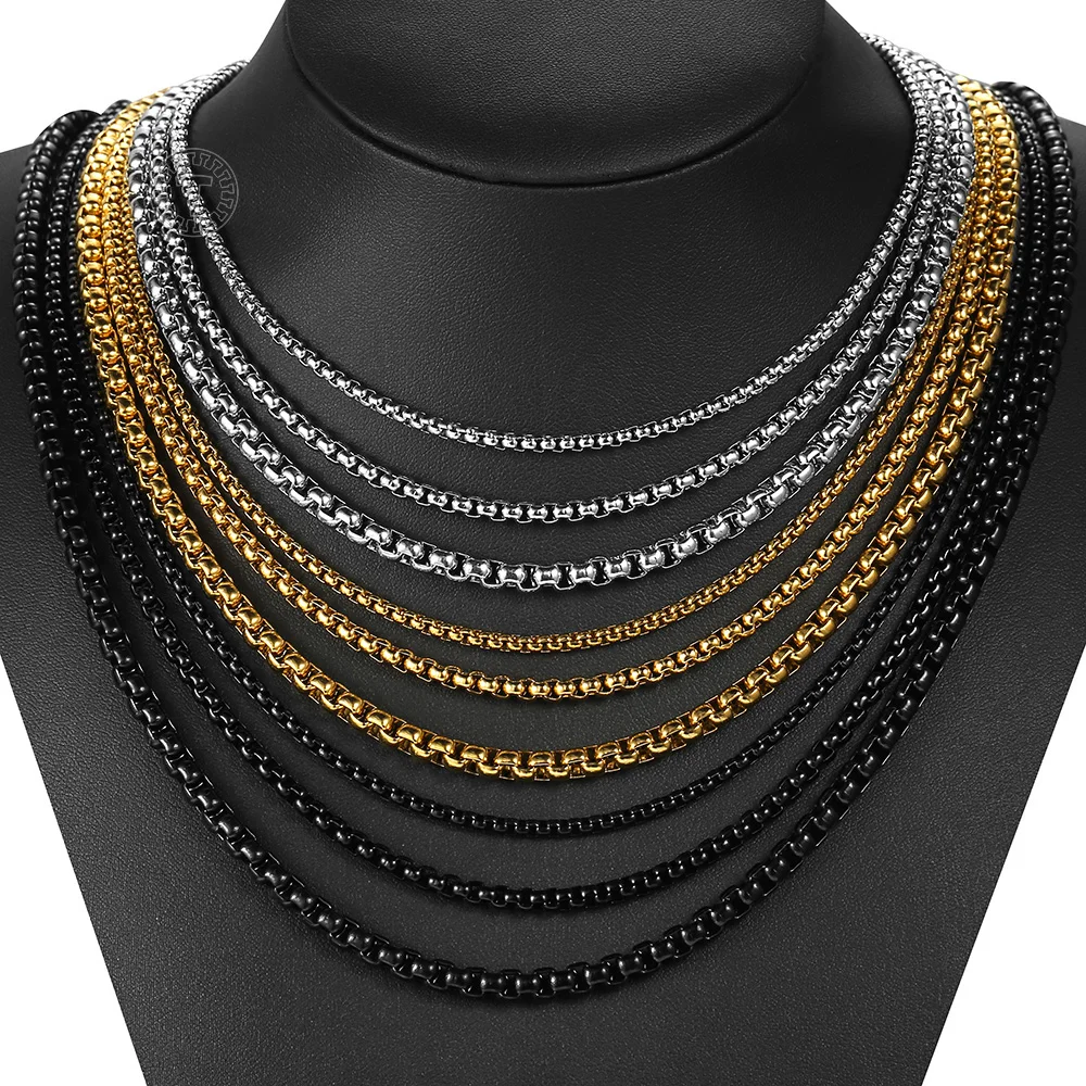 2-5mm Wide Box Link Chain Necklace for Men Women Never Fade Tone