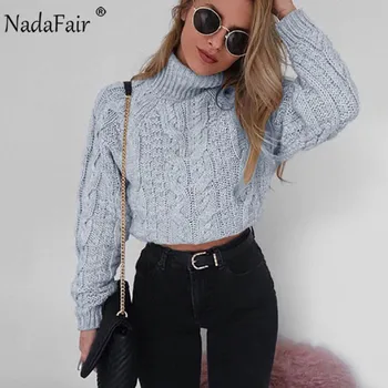 

Nadafair Casual Turtleneck Sweater Twist Crop Knitted Oversized Sweater Women Pullovers Winter Jumper Knitwear Pull Femme