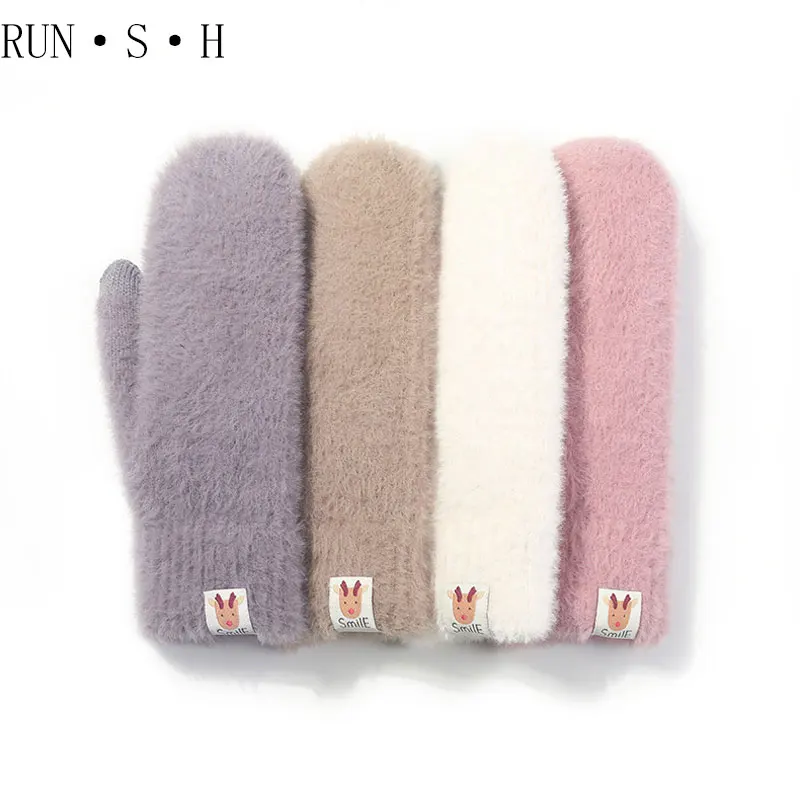 Вязаный материал, плюшевые перчатки, MS, зимняя, уличная посылка, ветрозащитные, бархатные перчатки, сохраняющие тепло, перчатки для сенсорного экрана