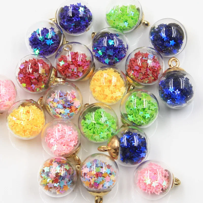 

20pcs Charms Star Sequins Transparent Glass Ball 16mm Pendants Crafts Making Findings Handmade Jewelry DIY for Earrings Necklace