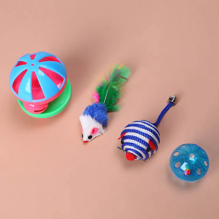 4/3/2pcs Funny Cat Toy Set Cat Teaser Pet Interactive Sisal Ball Cat Plush Playing Chewing Toy for Teeth Grinding Supplies