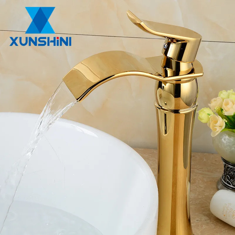 XUNSHINI смеситель для ванной комнаты золотого цвета раковины установленный на