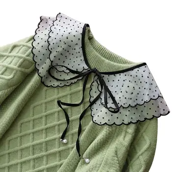 

Women Girl Lace Fake Collar Polka Dots Floral Round Neck Detachable Half Shirt 40JF
