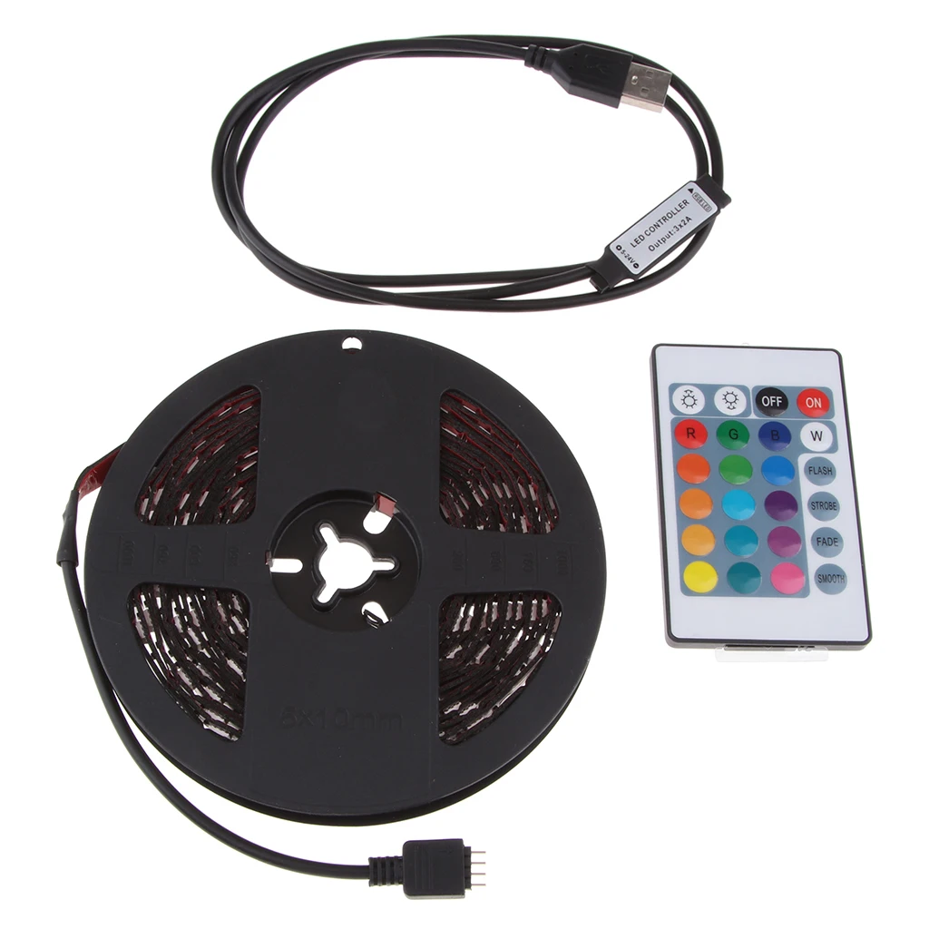 DC 5V USB LED RGB Strip Light TV Back Lighting with 24-Key Remote 5 meters
