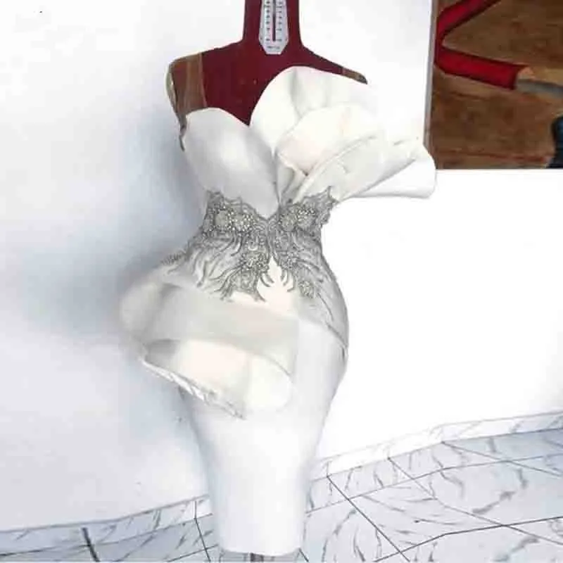 

Chic Beads Evening Dress Fashion Ruffles Sheath Mini Party Gowns Real Image Elegant Appliques Women Prom Dress Custom Made