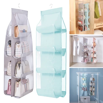 

New 6/8 Pockets Hanging Closet Organizer Storage Anti-dust Cover Clear Foldable Handbag Purse Storage Bag Bags
