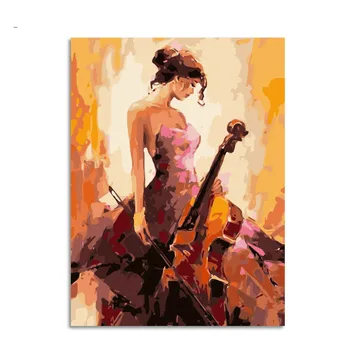 

Cello Woman DIY Digital Oil Painting By Numbers Europe Abstract Canvas Painting For Living Room Wall Ar