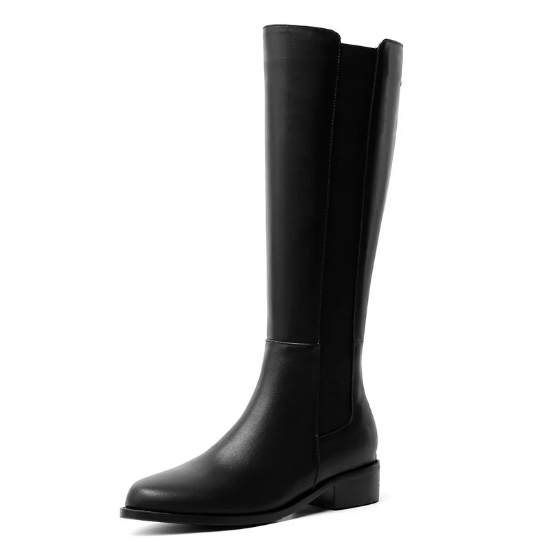 Black Synthetic Lini Meotina/зимние сапоги для верховой езды женские сапоги до колена из натуральной кожи на толстом каблуке обувь на молнии с круглым носком Женская Осенняя обувь, размеры 34-39 - Цвет: Black Synthetic Lini