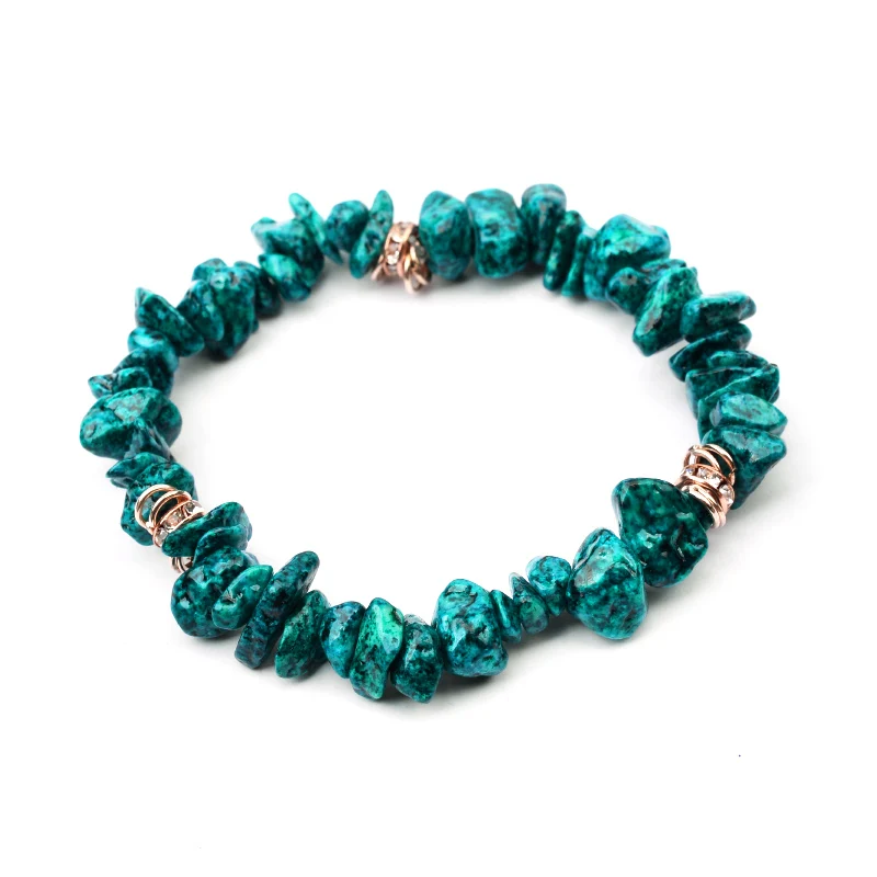 13-Dark Green Gravel Необычные Натуральные полудрагоценные браслеты из камней для женщин розовое золото Rondelle растягивающиеся кусочки гальки браслет из бисера Femme BC367 - Окраска металла: 13-Dark Green Gravel