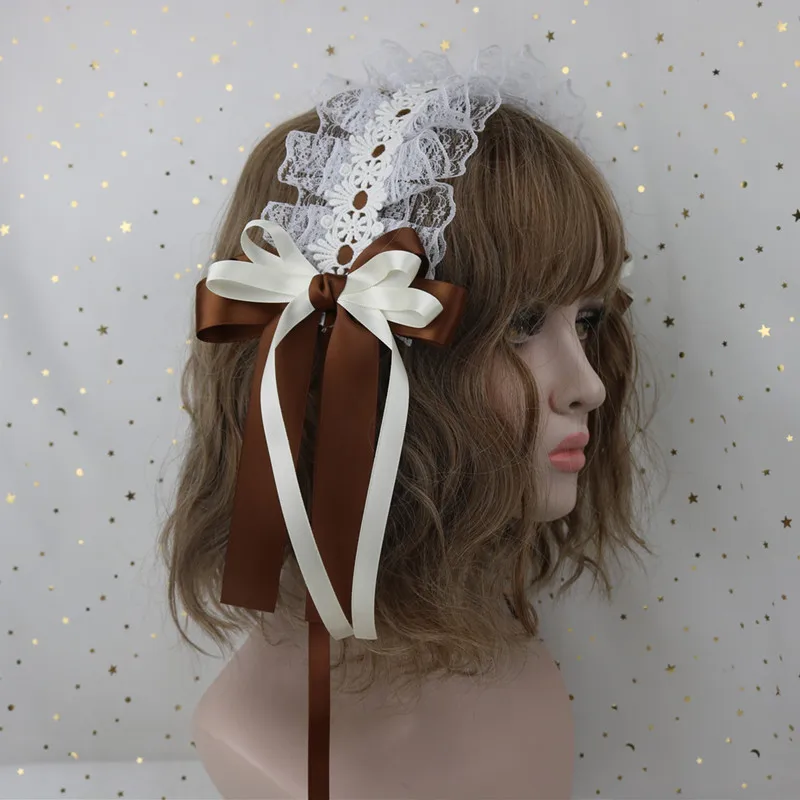 Винтажная японская Милая Кружевная повязка с бантом в стиле Лолиты, повязка для волос горничной, аксессуары для волос на каждый день, повязки на голову