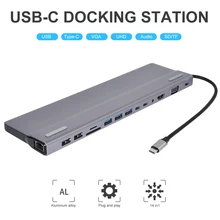 Новый 14-в-1 Тип C концентратор USB кабель-Переходник USB C на HDMI VGA RJ45 USB 3,0 Порты SD/устройство для считывания с tf-карт USB-C Мощность адаптер для MacBook ...