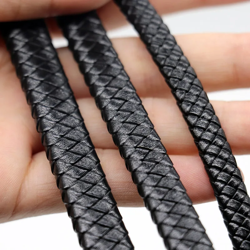 0.5/1Meter Vintage Zwart Bruin Echt Gevlochten Lederen Koorden 8Mm 10Mm 12Mm Platte Lederen Koord voor Armband Sieraden Maken