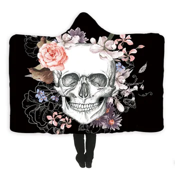 

Skull Super Soft Warm Collection Gothic Blanket for Adults Microfiber Black Floral Plush Throw Blanket on Sofa Wearable Bedding