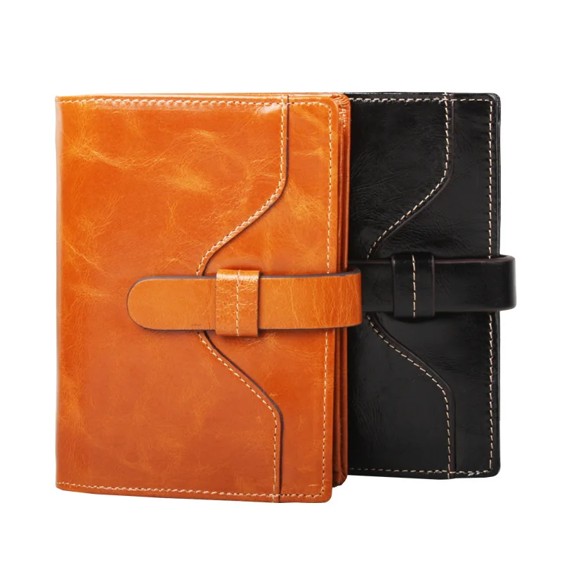 Leather Short Wallet Women's Korean-style Simple Oil Wax Two Fold WOMEN'S Bi-Fold Wallet Genuine Leather
