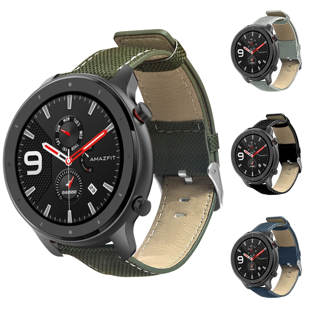 Высокое качество 22 мм холст+ кожаный ремешок для наручных часов для huawei Watch GT браслет ремешок для Huami Amazfit GTR 47 мм ремень Мягкий