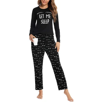 

Sweet Style Pajamas Sets Women's Spring Autumn Long Sleeve Sleep Wear Cotton Lip Eyelash Eye Printing Casual Leisure Wear