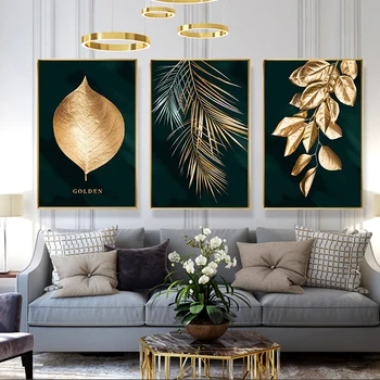 

Nordic Decoration Golden Leaf Canvas Abstract Painting Wall Art Poster and Print Decorative Pictures for Living room Home Decor