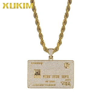 

IPM808 Xukim Jewelry Gold Band Card Black VISA Card Hip Hop Iced Out Gold Pendant Necklace Men