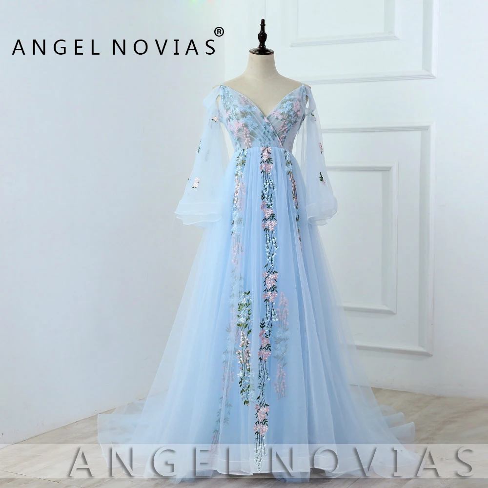 Long Boho Women's Elegant Wedding Evening Dress 2021 Kaftan Dubai Corset Back Sky Blue Gown Robe Soiree Longue Femme | Свадьбы и