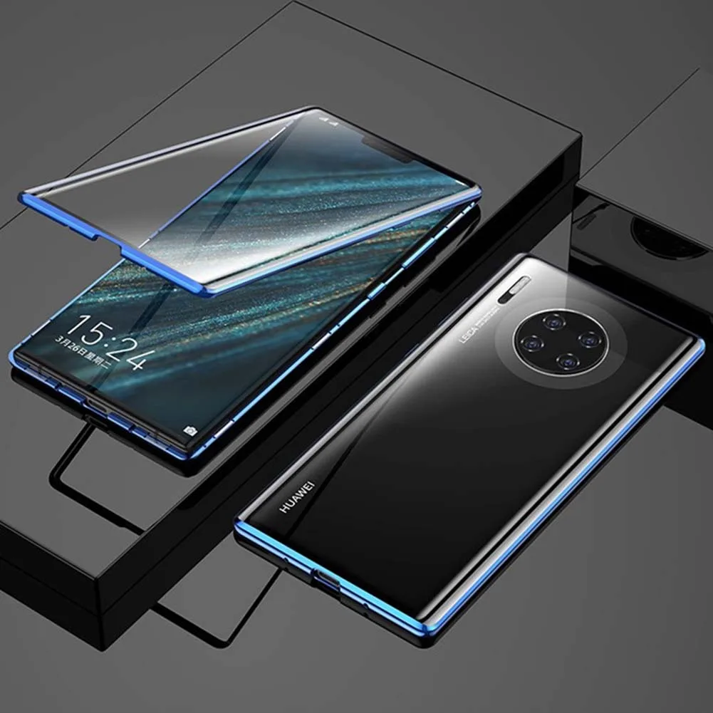 Металлический магнитный чехол для huawei mate 30 Lite двухсторонний 9H закаленное стекло противоударный полный магнит чехол для huawei mate 30 Coque - Цвет: Blue